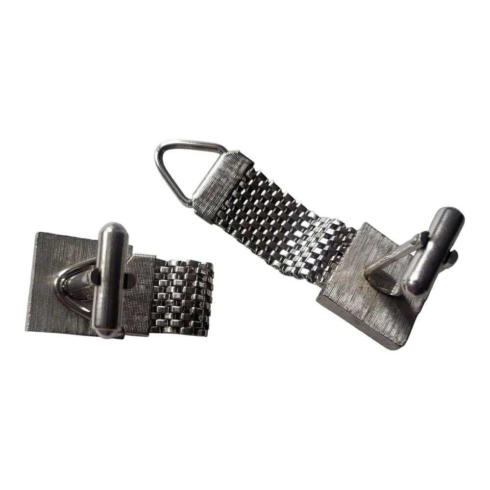 Black Marbled Silver Tone Mesh Chain Cuff Links One Size (11/16 approximate)